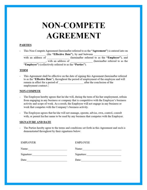 blank non compete agreement form